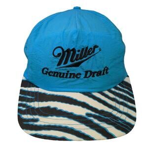 Miller 5 Panel Blue One Size Hat Zebra Print Snapback Nylon Genuine Draft